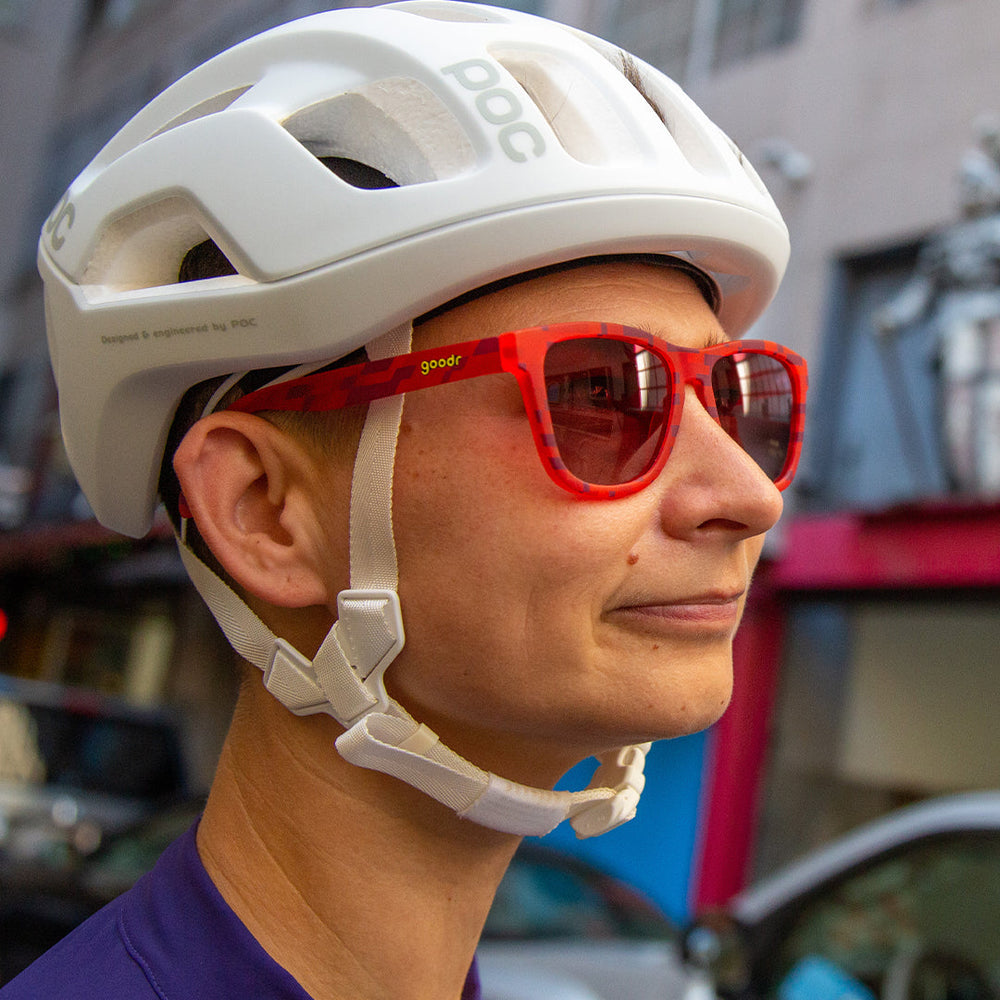 Cobble Wobble Goggles | RED square sunglasses with gradient purple lenses| Flanders Belgium inspired goodr OG sunglasses