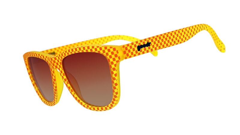 Je Vais a la Hell | yellow square sunglasses with gradient rose lenses| Paris France tour inspired goodr OG sunglasses