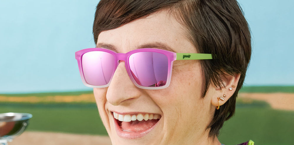 Turnip for What? Nutrition! |green and purple traditional narrow sunglasses with dark pink reflective lenses | Limited Edition Farmers Market goodr sunglasses