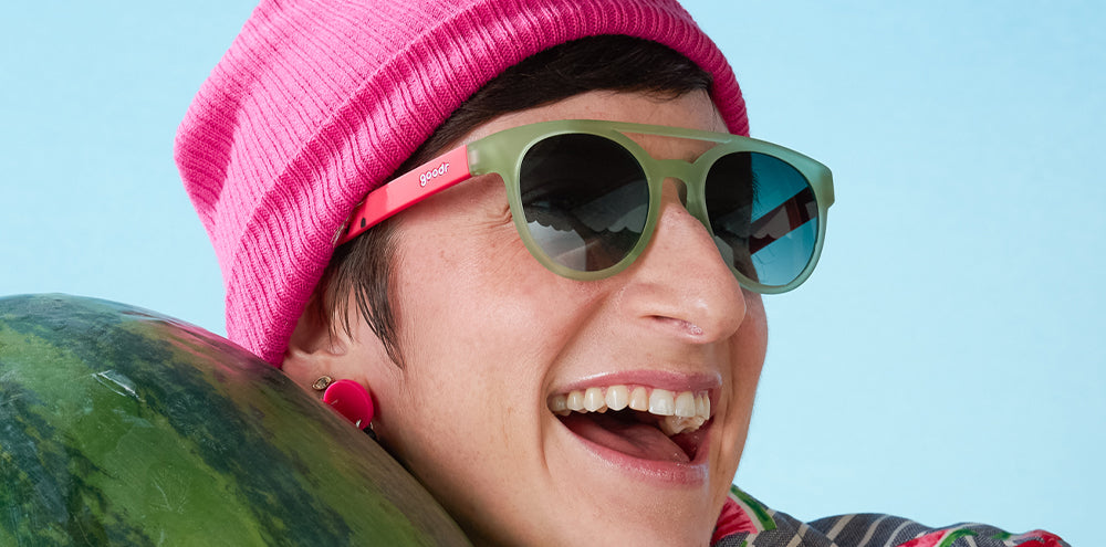 Watermelon Wasted |green and red double bridge round sunglasses with green gradient lenses | Limited Edition Farmers Market goodr sunglasses