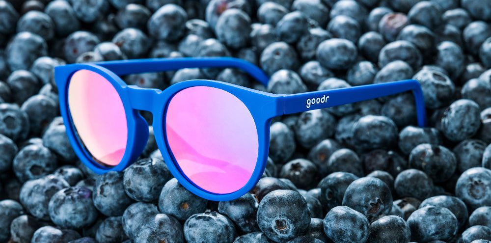 Blueberries, Muffin Enhancers |blue circle sunglasses with pink purple reflective lenses | Limited Edition Farmers Market goodr sunglasses