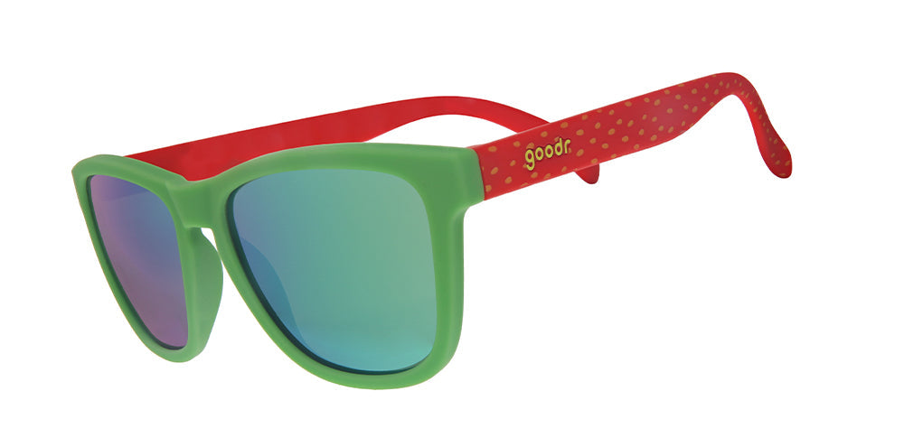 Strawberries are my Jam |green and red traditional sunglasses with green reflective lenses | Limited Edition Farmers Market goodr sunglasses